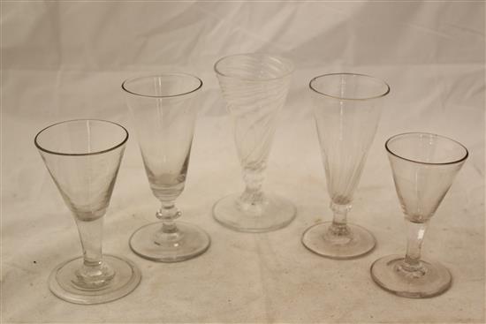 Five glass ale flutes, 18th century(-)